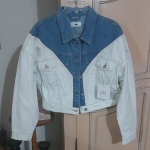 Trendy Blue and White Denim Jacket